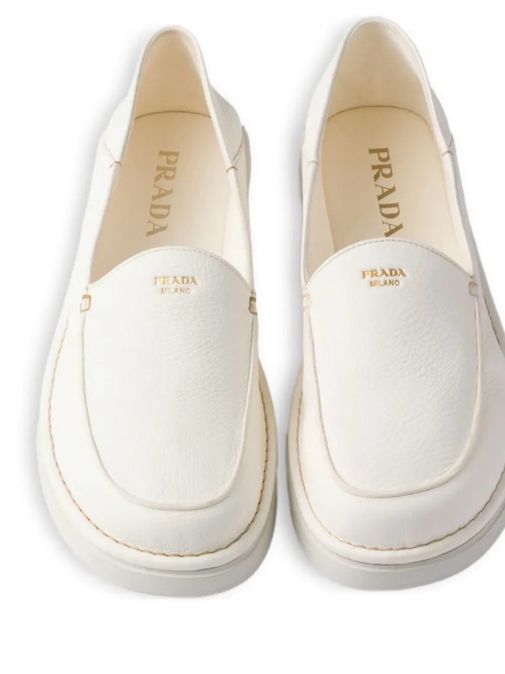 Prada Cream Leather Shoe Interior with Metallic Stamping